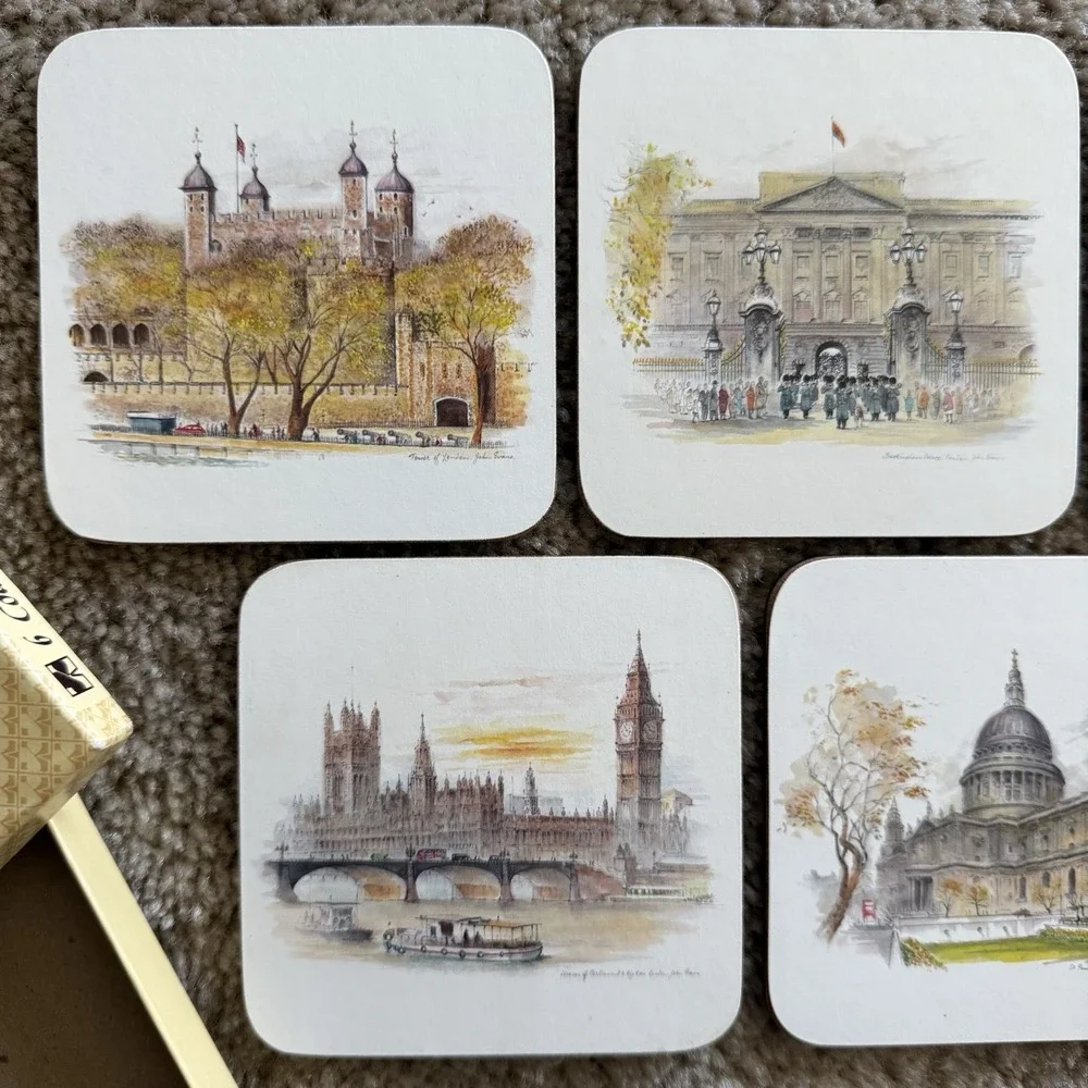 Vintage Clover Leaf London Landmarks Cork Coasters Set of 6 Boxed Made in UK